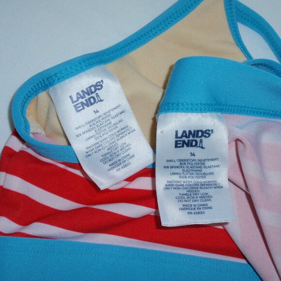 Lands End Girls Striped Red Swimsuit Set Bikinis Sz 14 2pc - Picture 8 of 8
